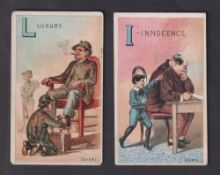 Cigarette cards, USA, G B Miller & Co, Alphabet Cards, 'X' size, two cards, 'I - Innocence' & 'L -