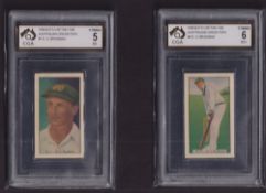 Trade cards, Cricket, Boy's Captain Australian Cricketers, 2 cards both Donald Bradman subjects from