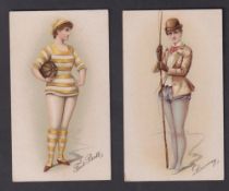 Cigarette cards, USA, Buchner, Morning Glory Maidens, 'X' size, two cards, Driving & Foot Ball (