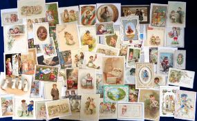 Greetings Cards, Children, approx. 115 Victorian cards to include lace, hold to light (1), silk, die