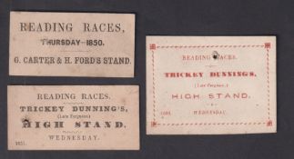 Horseracing, Reading Races, three entry tickets for Reading Races, two dated 1850 and one dated