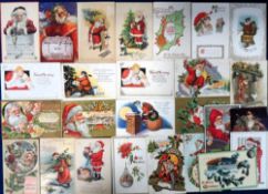 Postcards, Father Christmas, a selection of 25 cards featuring Santa Claus to include embossed,