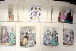 Ephemera, 19thC French Fashion plates, most taken from Le Follet magazine (1829-1892) and hand