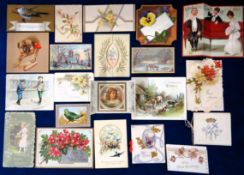 Vintage Greetings Cards, approx. 230 Victorian and Edwardian cards to include, die-cut, glitter,