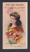 Cigarette card, W.R. Daniel, National Flags & Flower Girls, type card, Poppy - India (gd) (1)