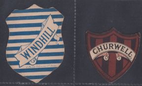 Trade cards, J Windsor, Leeds, two shield shaped sports cards by Briggs, 'Windhill' & 'Churwell' (