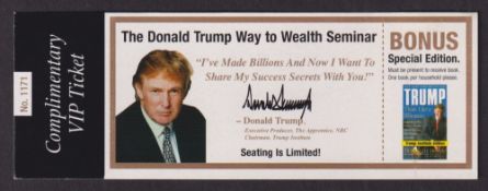 Collectables, unused complimentary ticket to a Donald Trump 'Way to Wealth Seminar', 2007, no