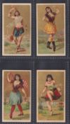 Cigarette cards, Japan, Murai, Dancing Girls of the World, four cards (all with backs in red),