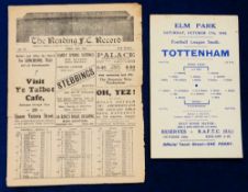 Football programmes, Reading v Tottenham, 29 April, 1931, McConnell Testimonial (edge tears & some