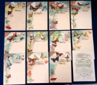 Trade cards, Suchard, Menu Cards, Butterflies, 'XL' size, ref II-21-2 (set of 12 cards) (gd)