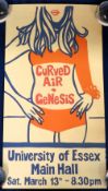Music poster, original silk screen music poster from the Genesis and Curved Air Concert held at