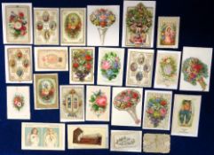 Greetings Cards, Movable, 26 Victorian cards with moving parts to include Christmas tree, dog