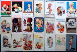 Postcards, Children, a mix of approx. 140 artist drawn cards of children and comic. Artists