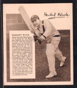Trade card, Anonymous 1930's Cricket issue 18.2 x 15.6 cm showing Herbert Wade, South African