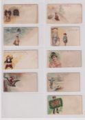 Cigarette cards, USA Kinney, New Year 1890 cards, 9 different examples, some variation in sizes (4