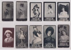 Cigarette cards, R J Hill. Actress & Beauties, 10 cards from various early series (couple gd