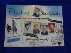 Trade card advert, Advertising mini poster for Bluebird stockings trading cards, 29.8 x 21.6cm (