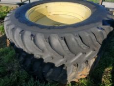 Good Year Tires on Wheels 'Pair of 2' - 18.4R42, John Deere Wheels, (1) 30%, (1) 60% -- Item