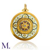 An Antique Ruby, Diamond And Enamel Locket Pendant in yellow gold, set with diamonds and rubies,