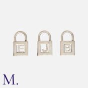 Tiffany & Co, Three Initial Padlock Charms in silver, each comprising an openwork padlock, set to
