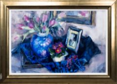 * MARION DRUMMOND PAI (SCOTTISH b. 1958), STILL LIFE WITH FLOWERS AND PHOTO FRAME
