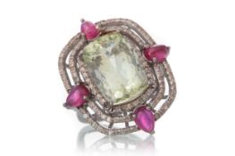 GEM SET AND DIAMOND COCKTAIL RING,