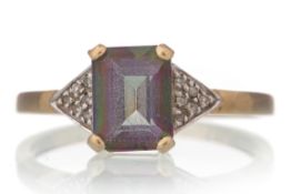 MYSTIC TOPAZ AND DIAMOND RING,