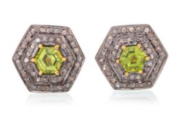 PAIR OF PERIDOT AND DIAMOND EARRINGS,