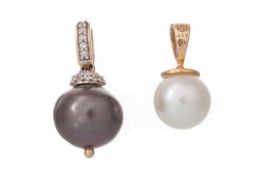 PEARL AND DIAMOND PENDANT AND ONE OTHER,