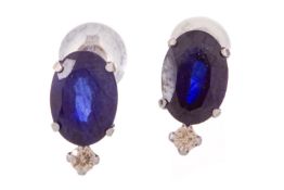 PAIR OF TREATED SAPPHIRE AND DIAMOND EARRINGS,