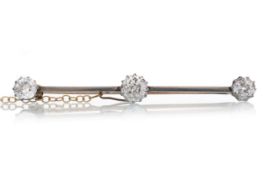 DIAMOND THREE STONE BAR BROOCH,