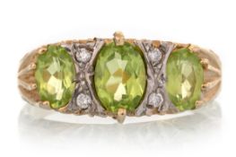 PERIDOT AND DIAMOND BOAT RING,