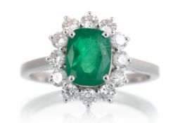 CERTIFICATED EMERALD AND DIAMOND RING,