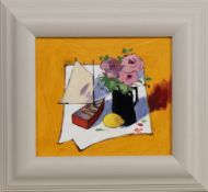 * JAMES ORR (SCOTTISH 1931 - 2019), STILL LIFE WITH RED BOAT