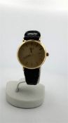 14kt Yellow gold Lasita women's watch with champagne-colored dial.
Number indication: dashes and dat