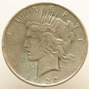 One dollar Liberty 1922, silver 26.77g.