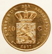 10 guilder gold Willem III 1877. Beautiful. 6.72 grams, 900/1000.