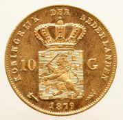 10 guilder gold Willem III 1879. Beautiful. 6.72 grams, 900/1000.