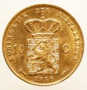 10 guilder gold Willem III 1886. Beautiful. 6.72 grams, 900/1000