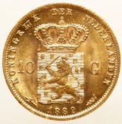 10 guilder gold Willem III 1889. Beautiful condition. 6.72 grams, 900/1000.