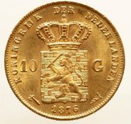 10 guilder gold Willem III 1876. Beautiful. 6.72 grams, 900/1000.