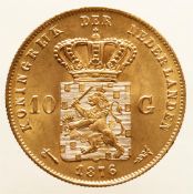 10 guilder gold Willem III 1876. Beautiful. 6.72 grams, 900/1000.