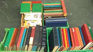 A large collection of stock books (approx. 65), along with a box of mostly steamed off, and old post