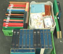 A large lot with stock books (approx. 30), as well as several empty PTT folders and a crate with mis