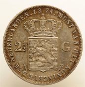 Netherlands, William III (1849-1890). 2 1/2 Guilders 1874.
