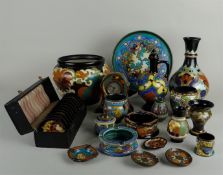 A lot of various earthenware objects including a tray, bowl, candlestick and various pots and vases.