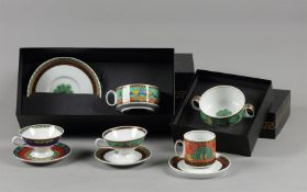 A lot of porcelain cup and saucers with Voyage de Marco Polo decor, Rosenthal for Versace. Germany, 