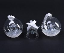 Swarovski, lot of three Christmas ornaments. 5453636, 5464882 & 5059023. In original box.