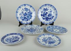 One lot of various plates with floral decoration. De Porceleyne fles, various years.
