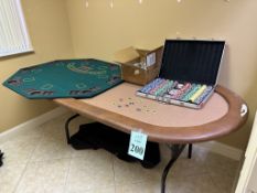 LOT CONSISTING OF CASINO TABLE/TOP, CARDS & CHIPS